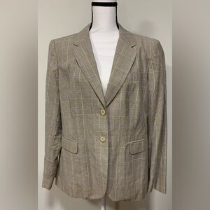 Talbots Blazer Single Breasted Lined Plaid Womens 14 Faux pockets Cotton Linen